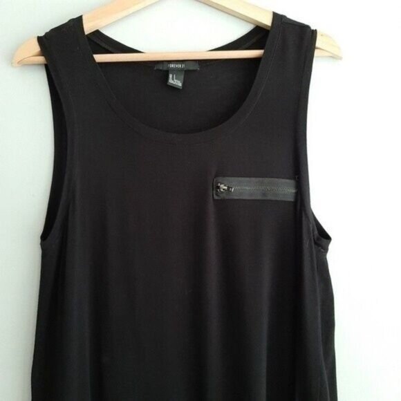 FOREVER 21 Tank top Scoop Neck Hi-Low Hem Black Sz S - Picture 3 of 8